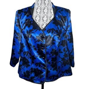 Dressbarn Y2K Plus Size 3/4 Sleeve Floral Sequined Button Down Blazer / Size 14